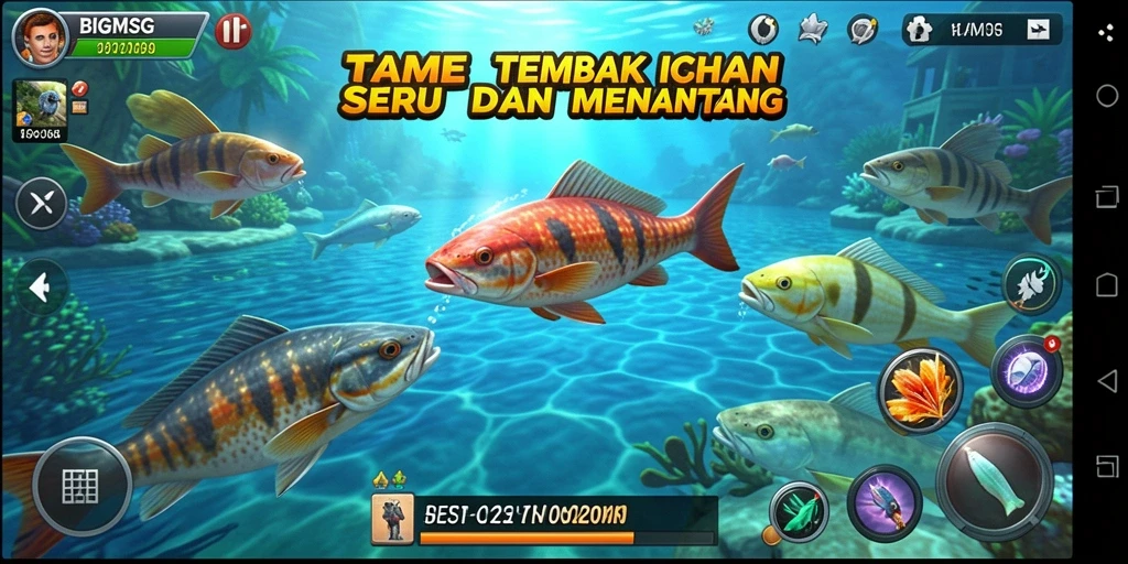Screenshot gameplay BIGMSG saat menangkap ikan besar.