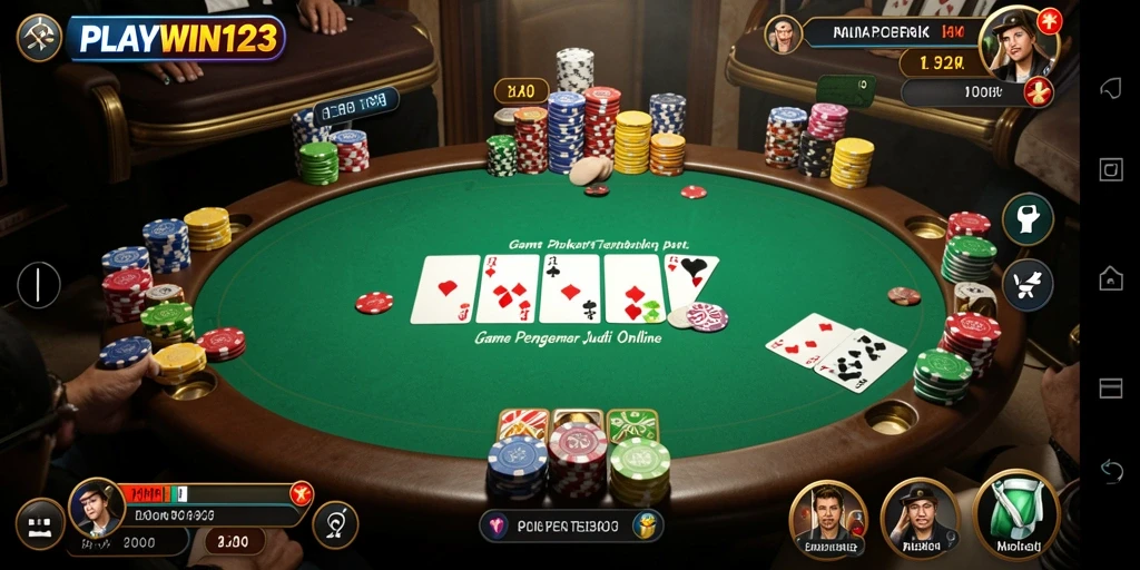 Tampilan gameplay seru saat bermain poker di PLAYWIN123.